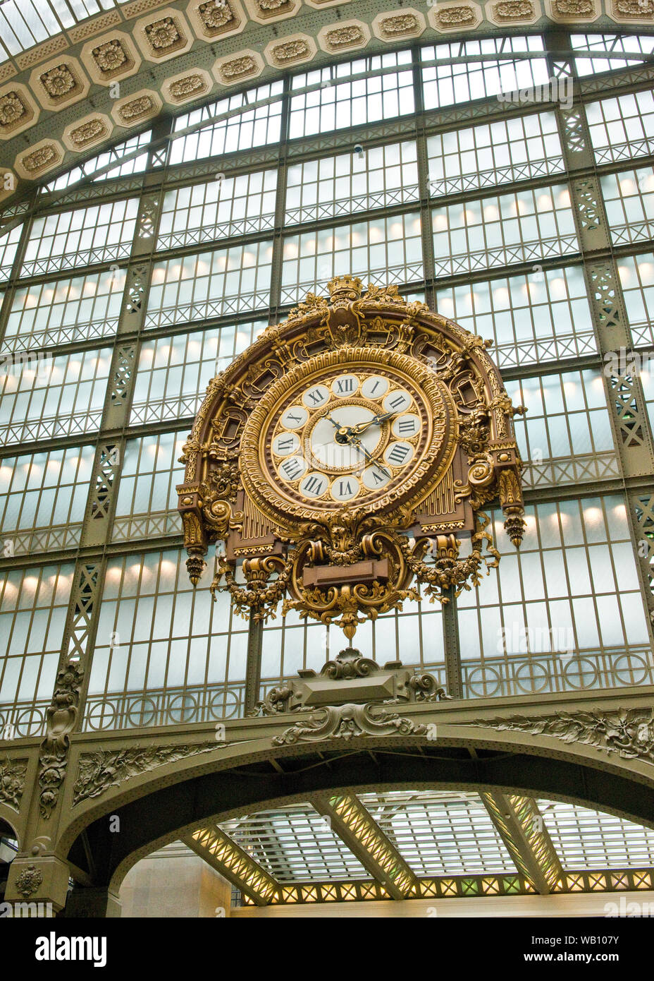 Clock of the old railway station in main hall of Musee d`Orsay. Paris, France Stock Photo